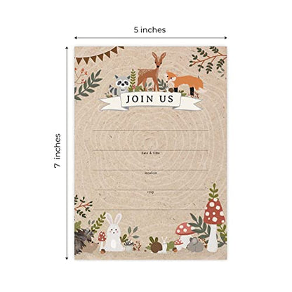Canopy Street Woodland Animals Fill In Invitations / 25 Gender Neutral Baby Shower Invites With White Envelopes / 5" x 7" Forest Adventure Party Event Invite/Made In The USA - color: Woodland