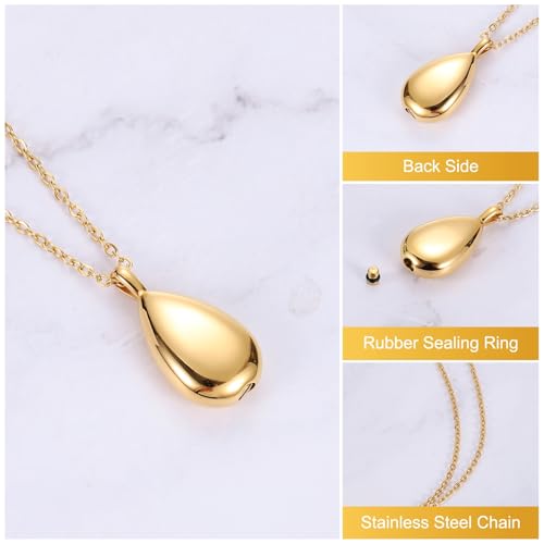 uxcell Drop Cremation Necklace Waterproof Keepsake Pendant with Funnel Kit for Ashes - color: Gold Tone