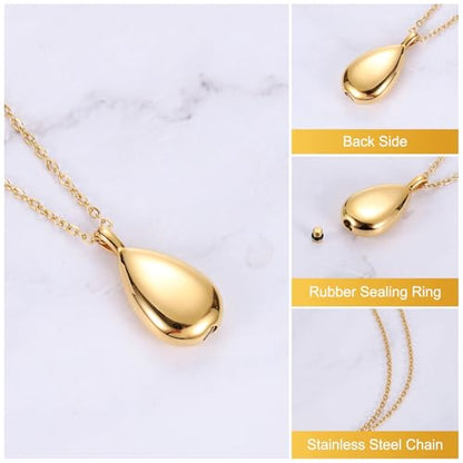 uxcell Drop Cremation Necklace Waterproof Keepsake Pendant with Funnel Kit for Ashes - color: Gold Tone