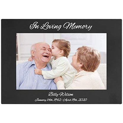 CustomGiftsNow In Loving Memory Engraved Anodized Aluminum Hanging/Tabletop Personalized Remembrance Custom Memorial Photo Picture Frame - Add Loved One's Name and Dates - size: 5x7-inch Horizontal