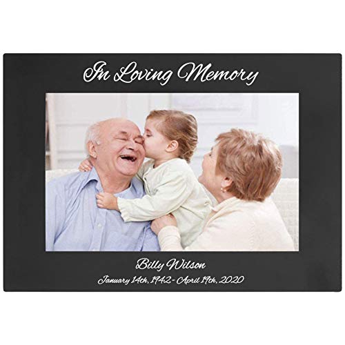 CustomGiftsNow In Loving Memory Engraved Anodized Aluminum Hanging/Tabletop Personalized Remembrance Custom Memorial Photo Picture Frame - Add Loved One's Name and Dates - size: 5x7-inch Horizontal