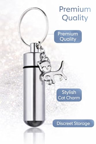 White Claud Pet Urn Keychain, Charm, Stainless Steel Cremation Keepsake for Ashes or Hair, Silver, 1.6 Inch