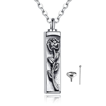 Sterling Silver Flower Tree Life Cremation Urn Necklace for Women - color: Bar *Rose