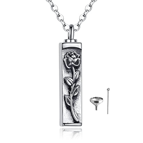 Sterling Silver Flower Tree Life Cremation Urn Necklace for Women - color: Bar *Rose
