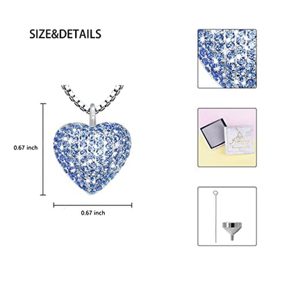 925 Sterling Silver Cremation Necklace CZ Heart Urn Pendant Jewelry for Pet Human Ashes Keepsake Memorial Jewelry Gift for Women - color: Blue