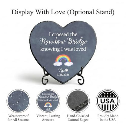 Personalized Pet Memorial Stone, I Crossed the Rainbow Bridge Heart Plaque, Pet Loss Gift for Dogs or Cats Gift (S-18) - color: S-18