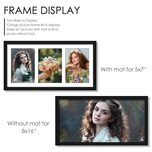 DUENPY 8x16 Collage Picture Frame Displays Three 5x7 inch Photos Black - color: Black, size: 8x16（5x7 opening）
