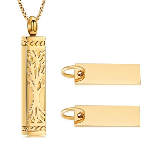 Tree of Life Urn Necklace, Stainless Steel Memorial Ashes Pendant | Tree of Life Cremation Jewelry Stainless Steel Locket Vertical Bar Keepsake Necklace Jewelry for Women Men Human Ashes - color: Customize