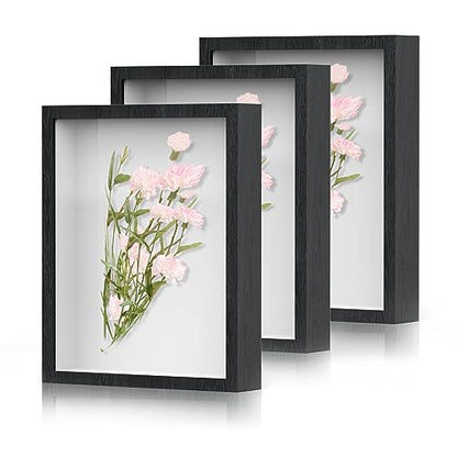 Shadow Box Frame 8x10 - 3 Pack Wood Deep Shadowbox with Glass - size: 8x10-3pcs-black