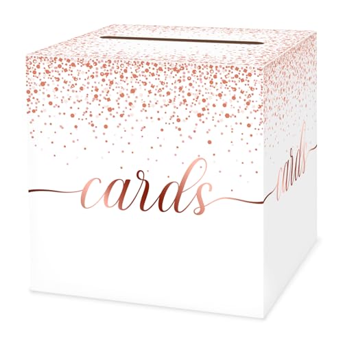 White and Rose Gold Card Box for Party, 8.7", 1 Pack | Gift Card Box Money Box, for Birthday, Wedding, Baby Shower, Retirement, Anniversary, Bridal Shower, Raffle Ticket - color: White and Rose Gold Card Box