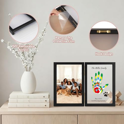 Family Handprint Kit, DIY Baby Hand and Footprint Handmade Keepsake Wooden Frame, Family Gifts with 6 Non-Toxic Baby-Safe Paint, Ideas Gift for New Parents, Grandparents, Father's Day, Mother's Day - color: Black, size: 5 Pages Acrylic Boards