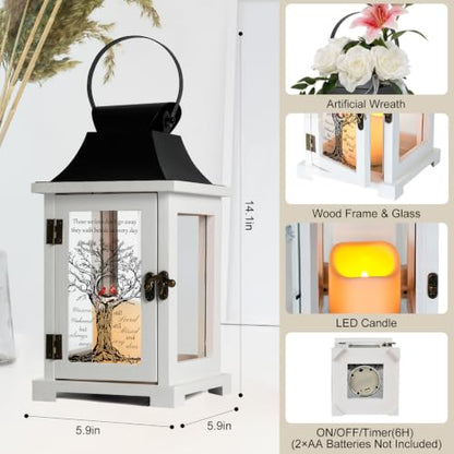Memorial Lantern with Lily Rose Flower, Sympathy Gifts for Loss of Mother Father, Funeral Remembrance Gift for Loss of Loved One - color: Those We Love Don't Go Away/White