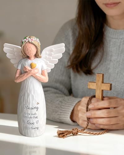 Sympathy Gifts for Loss of Loved One, 5.1” Remembrance Angel Figurines, Memorial Gifts for Loss of Mom Dad, Resin Sculpted Hand-Painted Figure Miscarriage Bereavement Gift