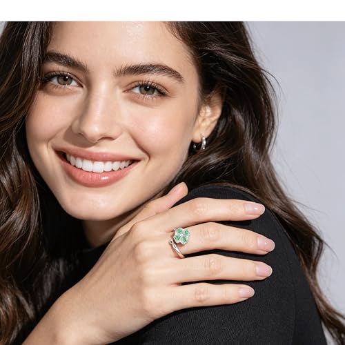 ZOEXUE Four Leaf Clover Cremation Urn Ring for Women, 925 Sterling Silver Adjustable Open Memorial Keepsake Ring with Opal Stones, Holds Ashes Bereavement Sympathy Gift - color: green
