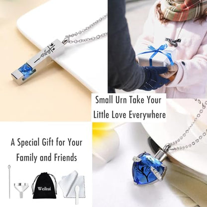 Weikui Cremation Urn Necklace Set of 6 - Small Stainless Steel Urns for Human/Pet Ashes - Keepsake Sharing Urns - Memorial Ashes Holder - Life Tree Pattern - Purple Customized - color: 6pcs-purple Customized