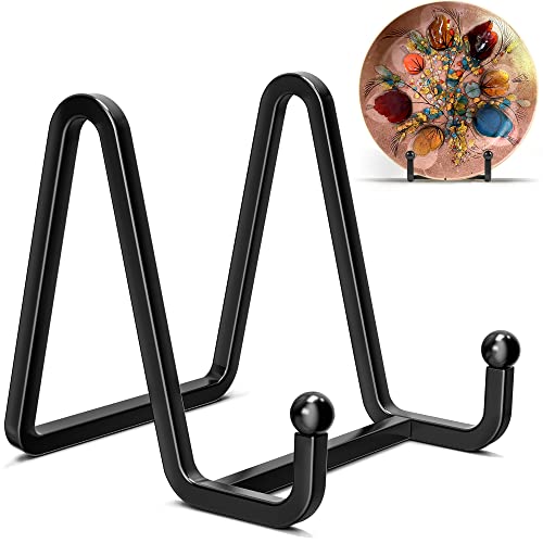IPAME 3 Pack 3 Inch Plate Stands for Display - Metal Square Wire Plate Holder Display Stand + Picture Frame Stand Holder Easel for Decorative Plate, Book, Plaque, Photo, Platter (Black 3pcs) - size: 3 Inch
