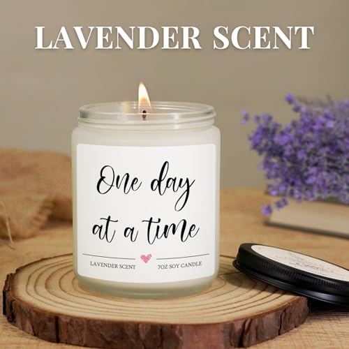 Get Well Gifts for Women Men, One Day at A Time Candle, Lavender Scent | Thinking of You Gifts, Breast Cancer Care Gift, Inspirational Encouragement Sympathy Candle, Anxiety Relief Items