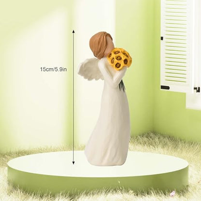Sunflower Gifts for Women, Guardian Angel Statue Holding Sunflower Figurine | Resin Angels Decorativos Hand-Painted Collectible Sculpture, Home Decor Ornament for Thanksgiving, Mother's Day or Birthday - style: Sunflower Angel