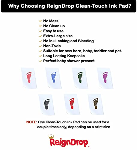 Inkless Large Clean Touch Ink Pad Kit for Baby Footprint, Handprint & Pet Paw Print - No Ink Mess, Clear Print, Smudge Resistant, Long Lasting, Baby Safe, Includes 2 Cardstock(Clean-Touch - Blue) - color: Clean-Touch - Blue