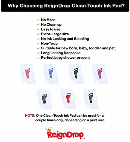 Inkless Large Clean Touch Ink Pad Kit for Baby Footprint, Handprint & Pet Paw Print - No Ink Mess, Clear Print, Smudge Resistant, Long Lasting, Baby Safe, Includes 2 Cardstock(Clean-Touch - Blue) - color: Clean-Touch - Blue
