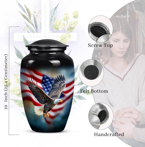 American Flag with Eagle Urn for Ashes Women -Patriotic Cremation Urns Men | Large Black Military Urns for Human Ashes Adult Man - Veteran Funeral Urn for 10 Inch and 200lbs - color: Patriotic Flying Eagle With American Flag