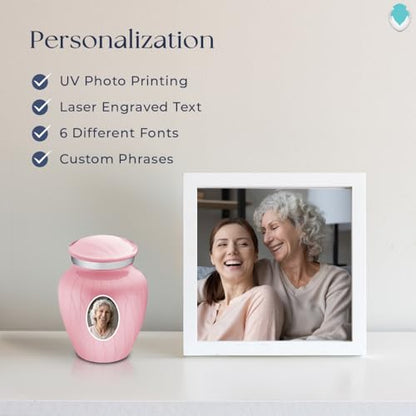 Embrace Keepsake Personalized Picture Cremation Urns for Human Ashes I Pearl Light Pink Photo Funeral Urn for Men and Women with Double Side Engraving I 3.5 lbs - color: Pearl Pink