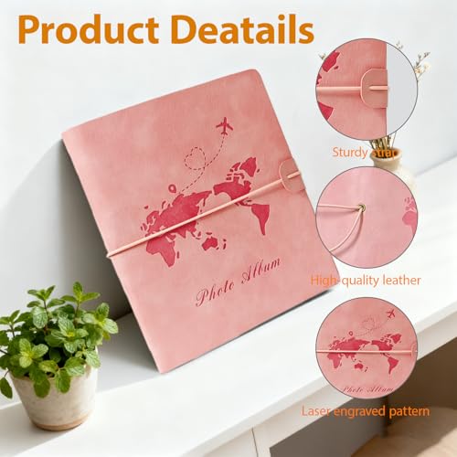 Photo Album 4x6, Leather Scrapbook Album with 50 Photos and 20 Writing Paper, DIY 6 Ring Binder Photo Album for Wedding Kids Birthday Family Travel (Pink) - color: Pink