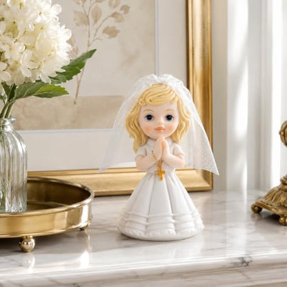 Comfy Hour First Communion Figurine, Praying Girl Statue with Rosary - color: White With Blonde Hair