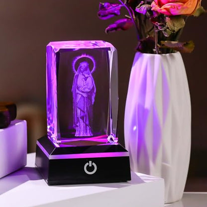 Movdyka Virgin Mary Statue Night Light Religious Gifts for Women Catholic | 3D Laser Engraved Blessed Mother Statues Crystal Cube Virgin Mary Night Light Gifts for Women & Men Mothers Day Christmas - color: Virgin mary&Jesus