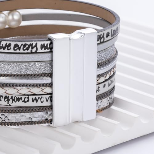 Tree of Life Inspirational Leather Wrap Bracelets Boho Western Cowgirl Cuff - color: Silver