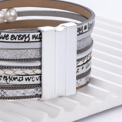 Tree of Life Inspirational Leather Wrap Bracelets Boho Western Cowgirl Cuff - color: Silver