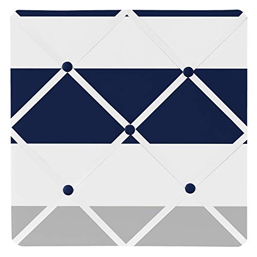 Navy Blue, Gray and White Fabric Memory/Memo Photo Bulletin Board for Stripe Collection - color: Blue and Grey Stripe