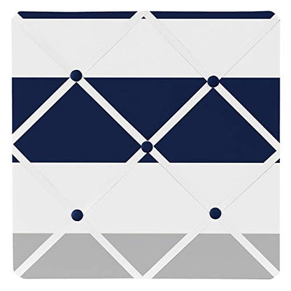 Navy Blue, Gray and White Fabric Memory/Memo Photo Bulletin Board for Stripe Collection - color: Blue and Grey Stripe