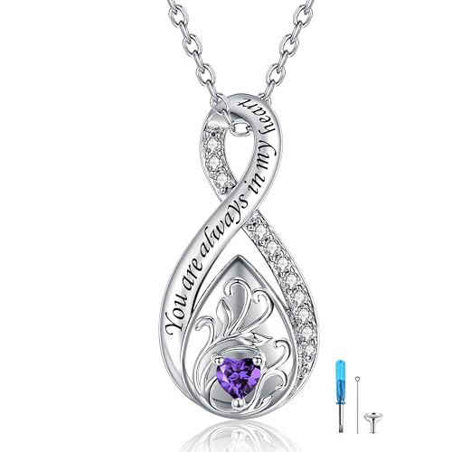 Sterling Silver Urn Necklace for Ashes for Women: Infinity Cremation Jewelry for Women - Ashes Keepsake Pendant Memorial Jewelry Gifts for A Loss of Loved Ones - color: purple infinity