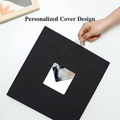 Vienrose Large Self Adhesive Photo Album with Window 11x10.6 40 Pages Black | Linen Cover, Scrapbook, Fits 4X6 8X10 Pictures, Metallic Pen Included, Diy - color: Black, size: 11"x10.6" 40Pages
