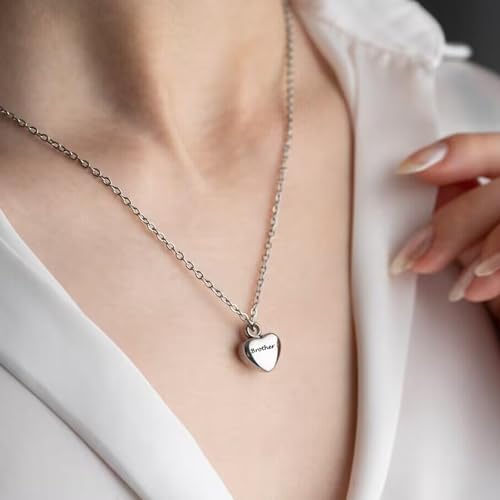 Cremation Jewelry Small Heart Urn Necklace Ashes for Women Men Keepsake Pendant Memorial Human Ash Holder - color: Silver Brother
