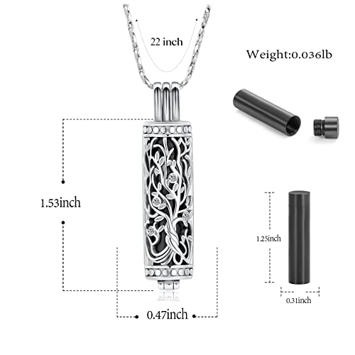 Imrsanl Cylinder Cremation Urn Necklace for Ashes of Loved One - color: Tree-Black