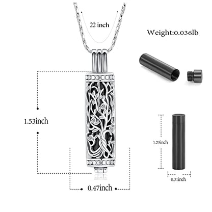 Imrsanl Cylinder Cremation Urn Necklace for Ashes of Loved One - color: Tree-Black