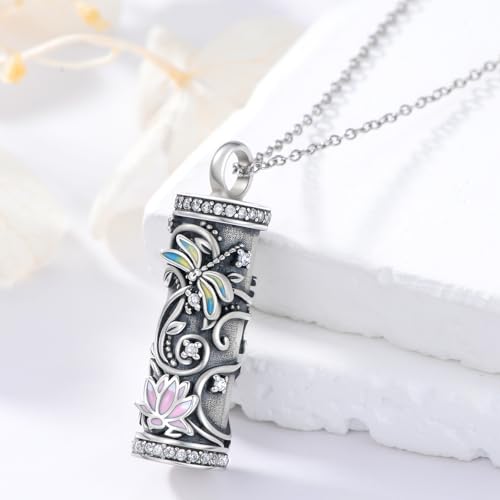 925 Sterling Silver Urn Necklace for Ashes, Teardrop/Tree of Life/Sunflower/Dragonfly/Sea Turtle/Celtic Knot/Elephant/Hummingbird Memorial Cremation Pendant Necklaces for Animal Human Ashes - color: C: Dragonfly