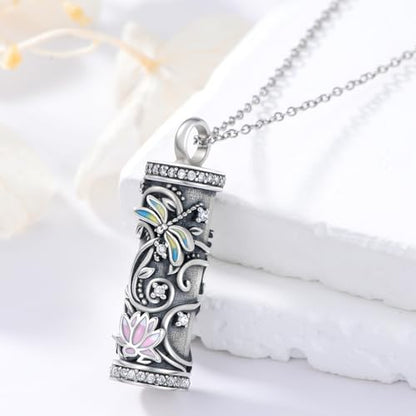 925 Sterling Silver Urn Necklace for Ashes, Teardrop/Tree of Life/Sunflower/Dragonfly/Sea Turtle/Celtic Knot/Elephant/Hummingbird Memorial Cremation Pendant Necklaces for Animal Human Ashes - color: C: Dragonfly