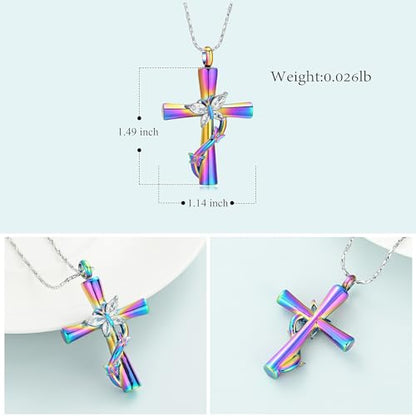 Imrsanl Cross with Butterfly Urn Necklaces for Ashes for Women - color: Colorful White