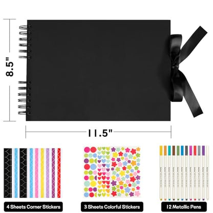 Mauproy 11.5 x 8.5 Inch Black Scrapbook Album, 80 Pages | Photo Album with Black Pages, Kraft Paper Hardcover Memory Book with DIY Accessories Kit for Birthday, Wedding, Travel - size: 11.5 x 8.5 Inches