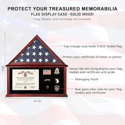 Large Burial Flag Shadow Box 5x9.5 Wooden Certificate Holder Mahogany - size: Large-Mahogany