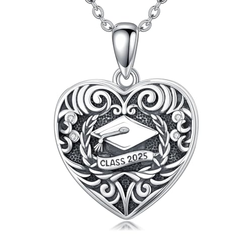 Midari Personalized Heart Locket Necklace That Hold 2 Pictures 925 Sterling Silver Oxidized Photo Necklace Memory Custom Photo Lockets Necklaces Jewelry Gifts for Family Women Lover Mom Dad - color: Graduation, style: Locket Only