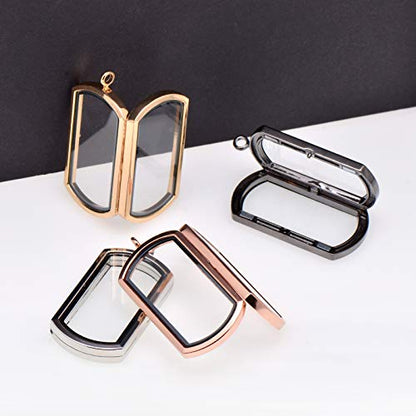 Paialco Magnetic Rectangle Glass Window Floating Locket Pendant Necklace - color: Gun Black