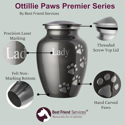 Ottillie Premier Ebony/Pewter/Vert Urn, up to 65lbs - color: Ebony, Vertical Pewter Paws, size: Medium