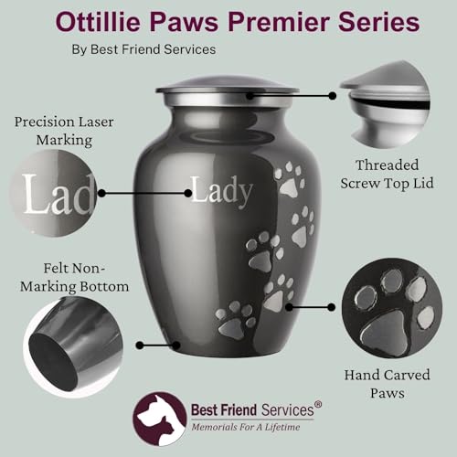 Ottillie Premier Purple/Pewter/Vert Urn, up to 65lbs - color: Amethyst Purple, Vertical Pewter Paws, size: Medium