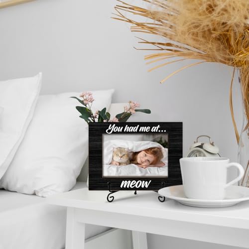 Yuansail You Had Me At Meow - Cat Picture Frame, Pet Lover Gifts Pet Memorial Gift, Cat Gifts For Women Men Friend, Photo Gift For Birthday Keepsake, 4x6 Picture Frame Wood Vertical -94 - color: paw-07