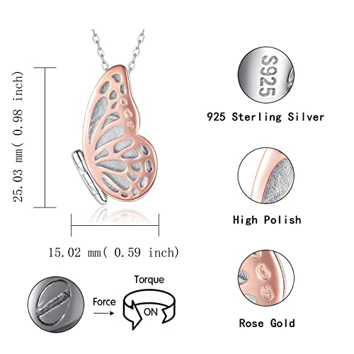 APOTIE Sterling Silver Locket Urn Necklace for Ashes S925 Butterfly Keepsake Holds Pictures for Women Photo Memorial Cremation Jewelry Gifts for loss loved one