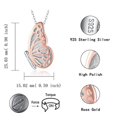 APOTIE Sterling Silver Locket Urn Necklace for Ashes S925 Butterfly Keepsake Holds Pictures for Women Photo Memorial Cremation Jewelry Gifts for loss loved one